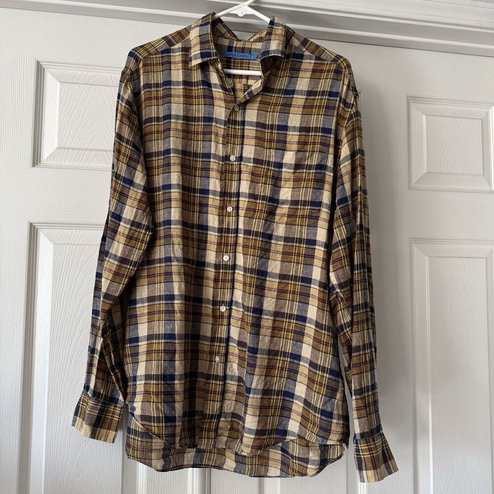 J McLaughlin  Mens Plaid Shirt L Tartan Plaid Long Sleeve Classic Preppy Pocket